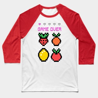 Game Over, Funny Fruity Apple, Lemon, Strawberry, Carrot Baseball T-Shirt